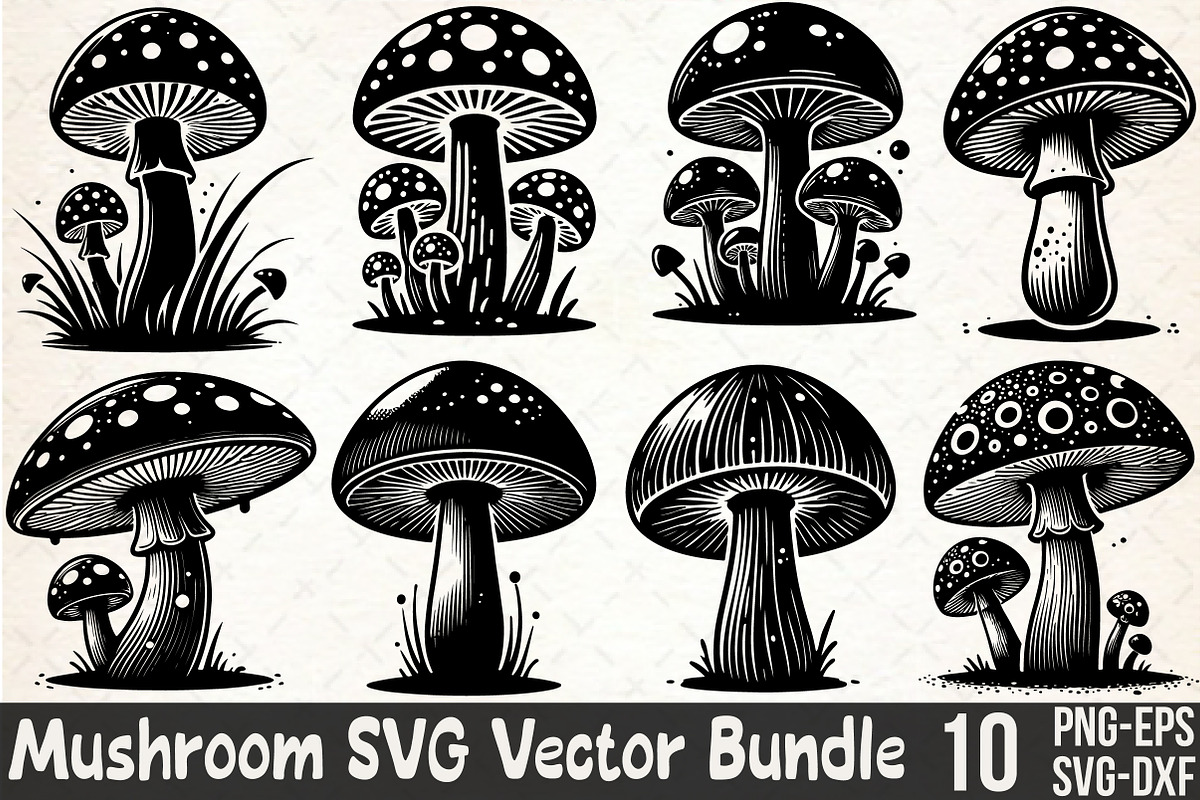 Mushroom SVG & PNG Silhouette Vector, an Illustration by Rose Art (Photo 1 of 5)