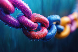 Colorful chain links draped with wat, a Photo by Tanuart