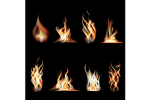 Realistic Burning Fire Flames Set, an Illustration by Booblgum