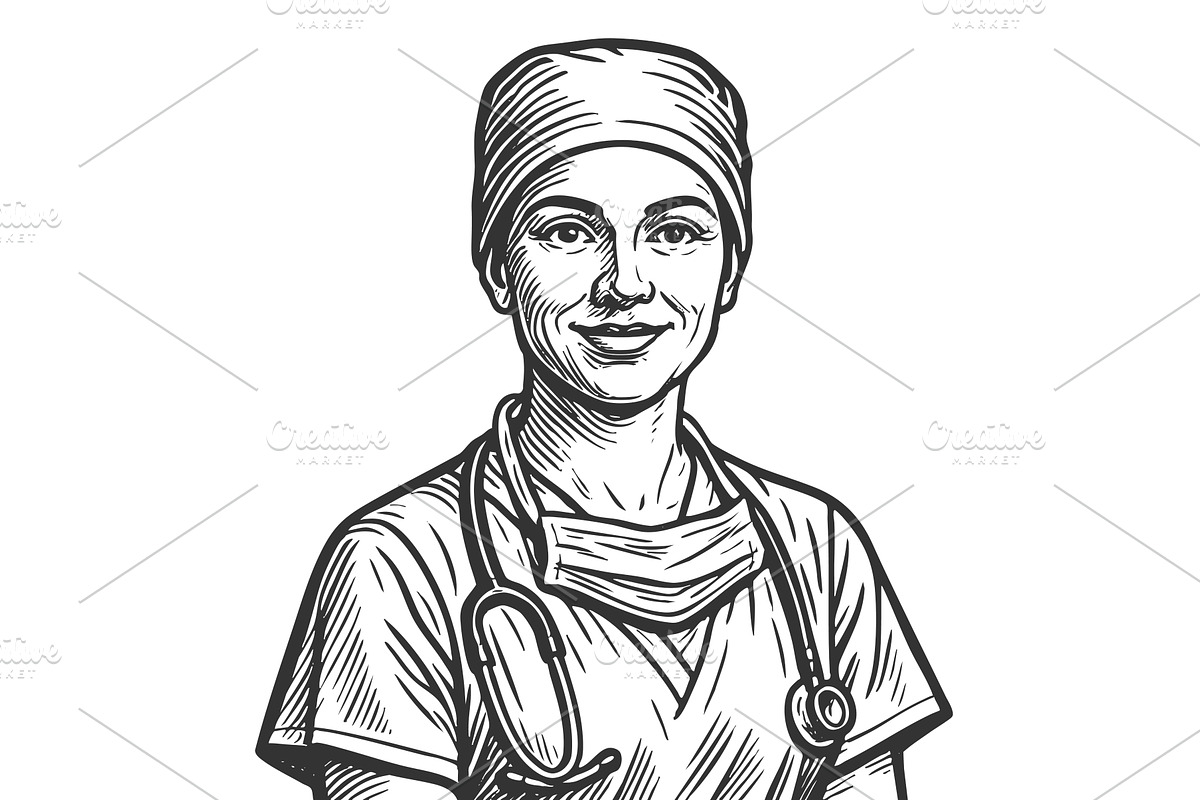 Female Surgeon in Scrubs with, a Healthcare Illustration by AlexArt