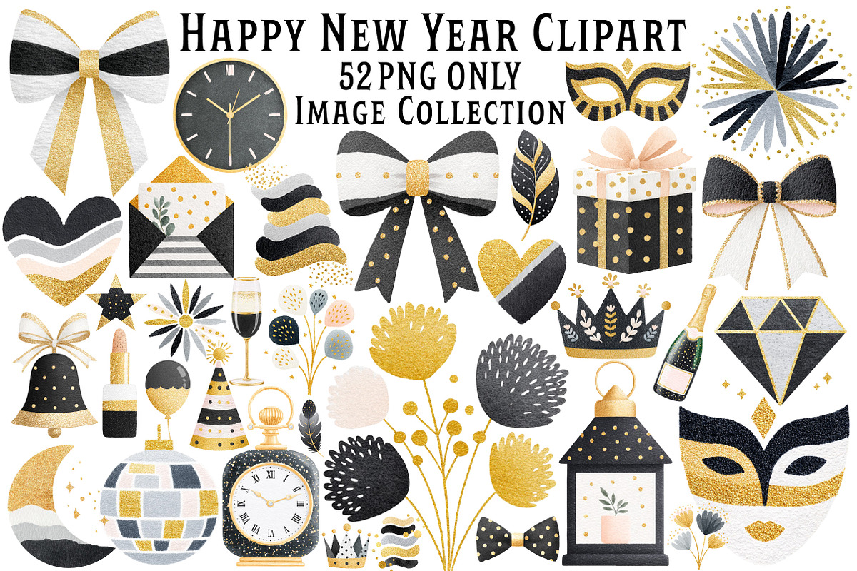 Black and Gold New Year 2026 Clipart, an Illustration by Dream Creation (Photo 1 of 5)