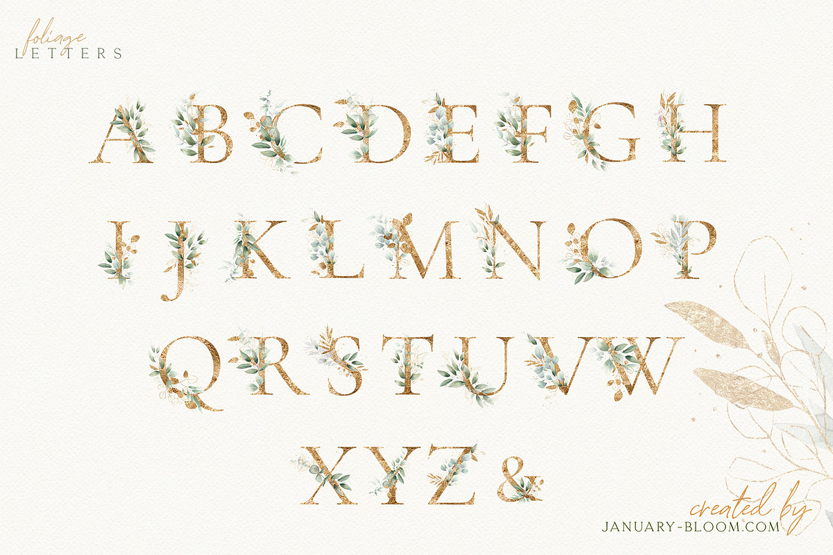 watercolour luxury foliage gold leaf, a Texture Illustration by January Bloom (Photo 12 of 14)