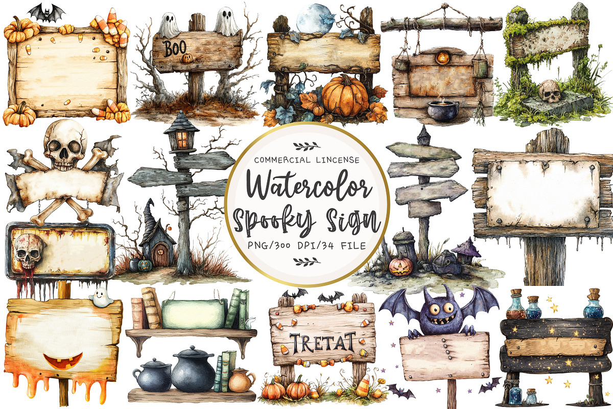 Halloween Spooky Sign Clipart, an Illustration by OK Design (Photo 1 of 5)