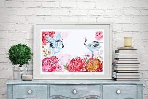 Cranes Watercolor Clipart