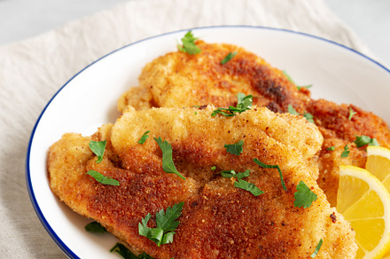 Homemade Chicken Cutlets on a Plate, side view., a Food & Drink Photo by LiudmylaChuhunova