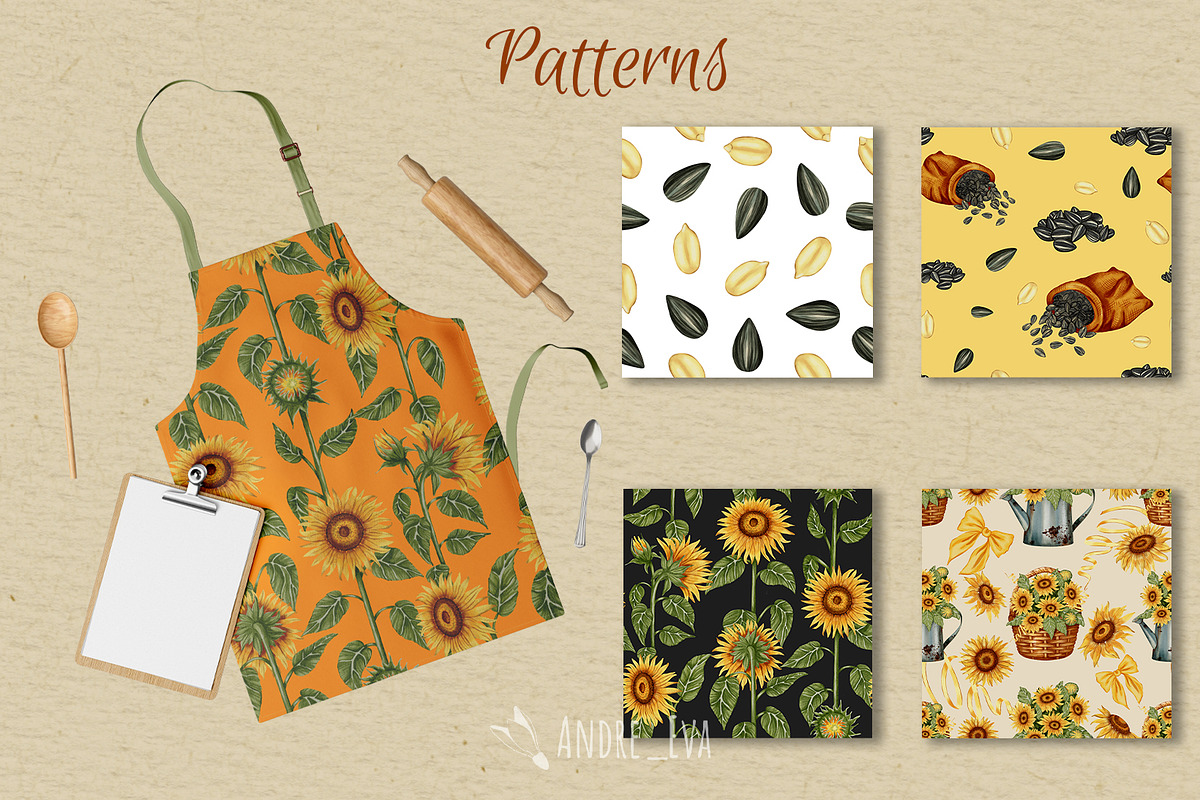 Watercolor Sunflowers Clipart, an Illustration by Andre_Eva (Photo 7 of 9)