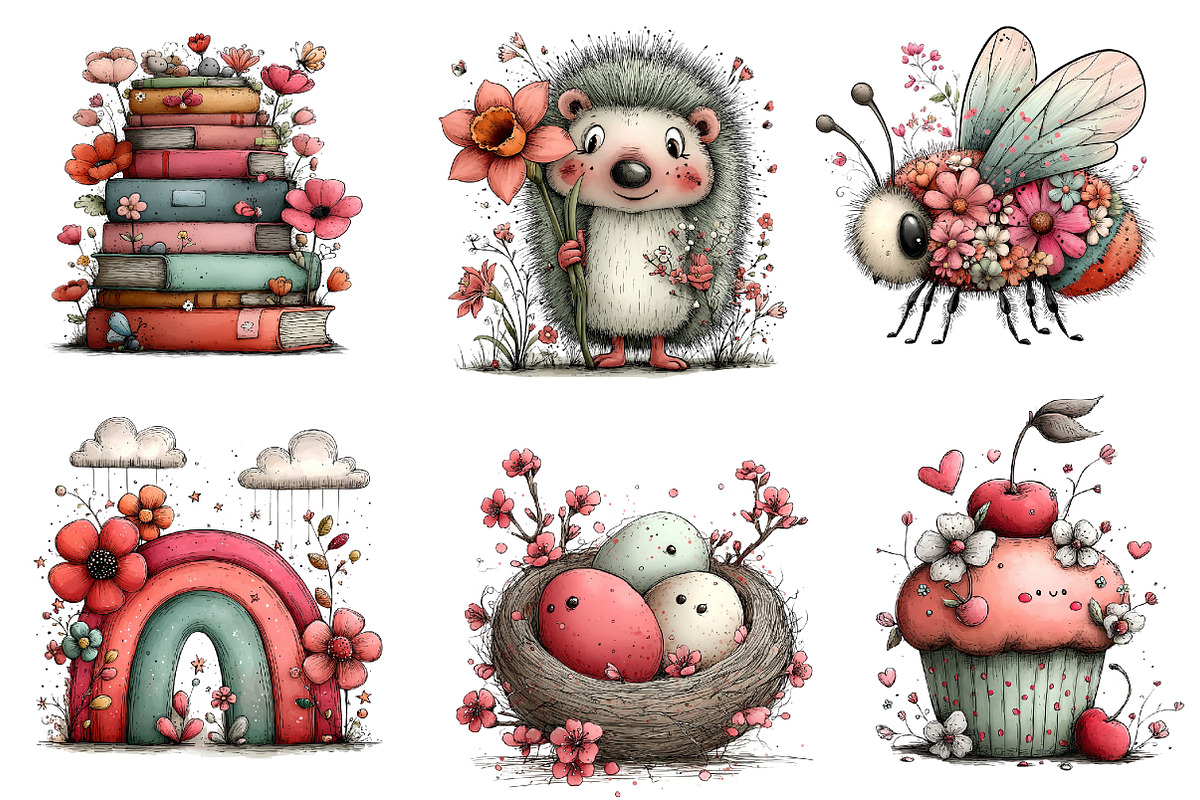 Whimsical Spring Clipart Bundle, an Illustration by Dream Creation (Photo 3 of 6)