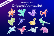 12 Handmade Origami Animals Clip Art, an Animal Illustration by Onyx Templates (Thumbnail 1 of 3)