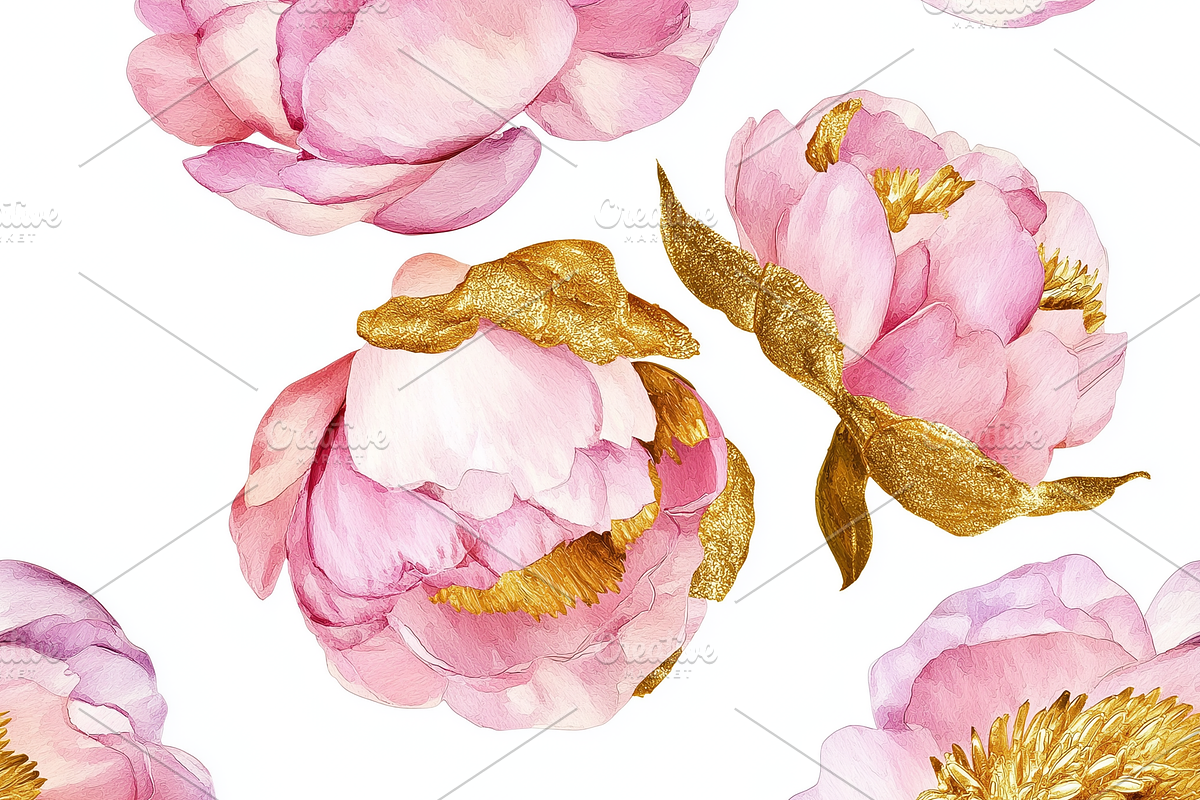 Peony Watercolor Patters Set, a Pattern Graphic by LoveDesignShop (Photo 5 of 6)