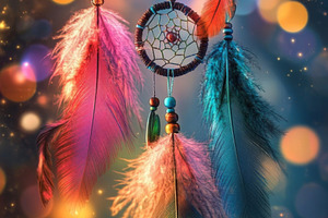 Colorful Dreamcatchers with Feathers and Lights, an Abstract Photo by Natalia Klenova's Shop