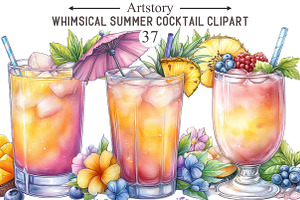 Whimsical Summer Cocktail Clipart, an Illustration by designcity5