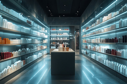 Symmetrical store with illuminated s, a Background Photo by Pixeness