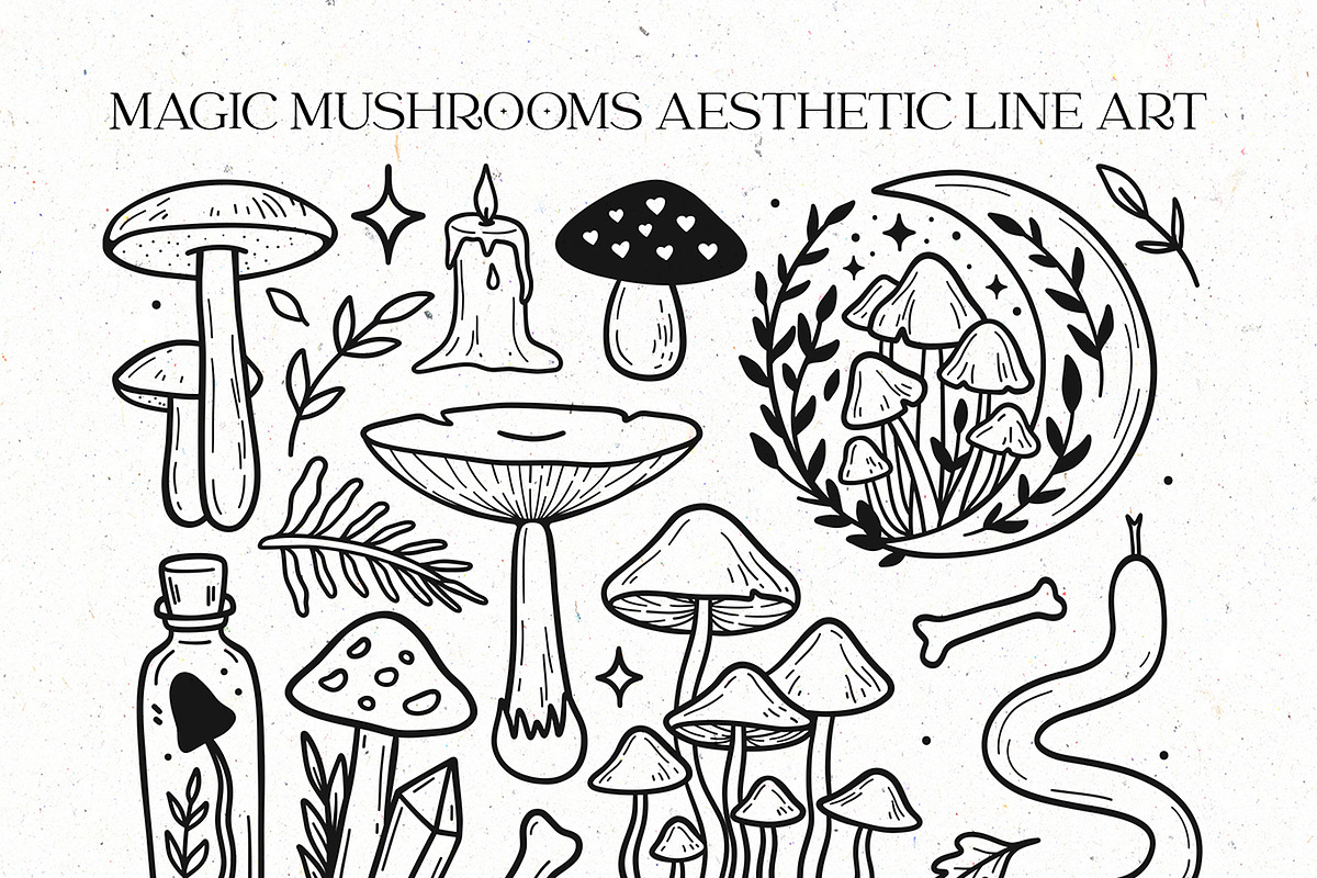 Magic mushrooms line art, a Food Illustration by harmonia_green_art (Photo 7 of 11)