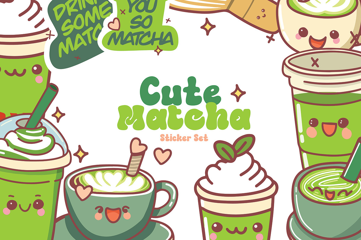 Cute Kawaii Matcha Sticker Set, an Illustration by Dori Debreceni draws (Photo 1 of 6)