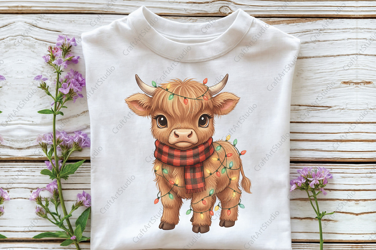 Cute Christmas Highland Cow PNG, an Illustration by CraftArtStudio (Photo 2 of 4)