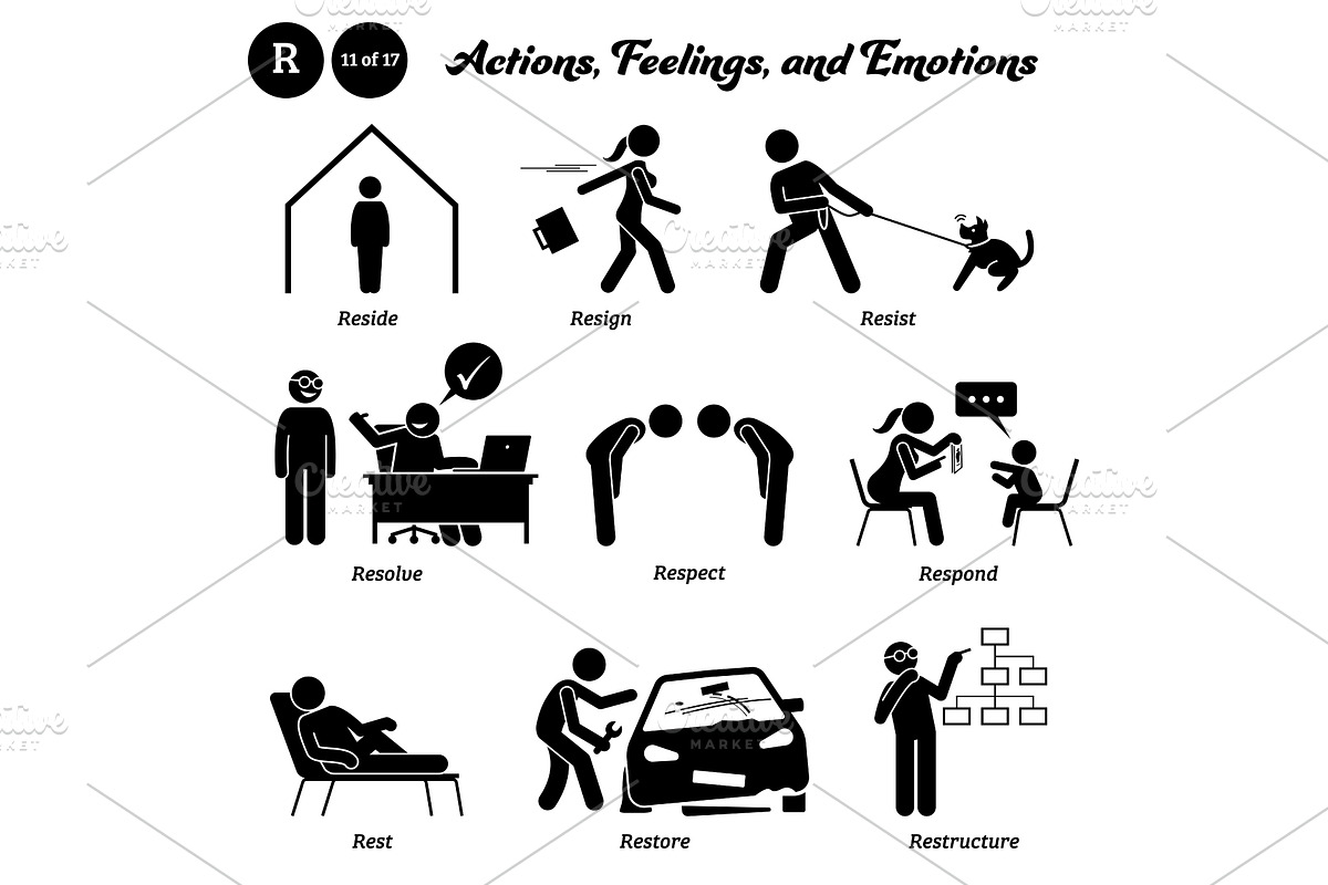 Stick Figure Action Verbs Alphabet R, a Person Illustration by Leremy Stick Figures