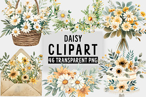 Watercolor Daisy Clipart PNG Files