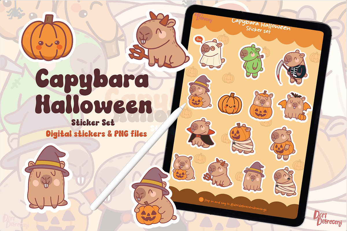 Capybara Halloween Sticker Set, a Graphic by Dori Debreceni draws (Photo 4 of 4)