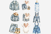 Cowboy Baby Denim Clipart Bundle, a Seasonal Illustration by Tanya Kart (Thumbnail 2 of 6)