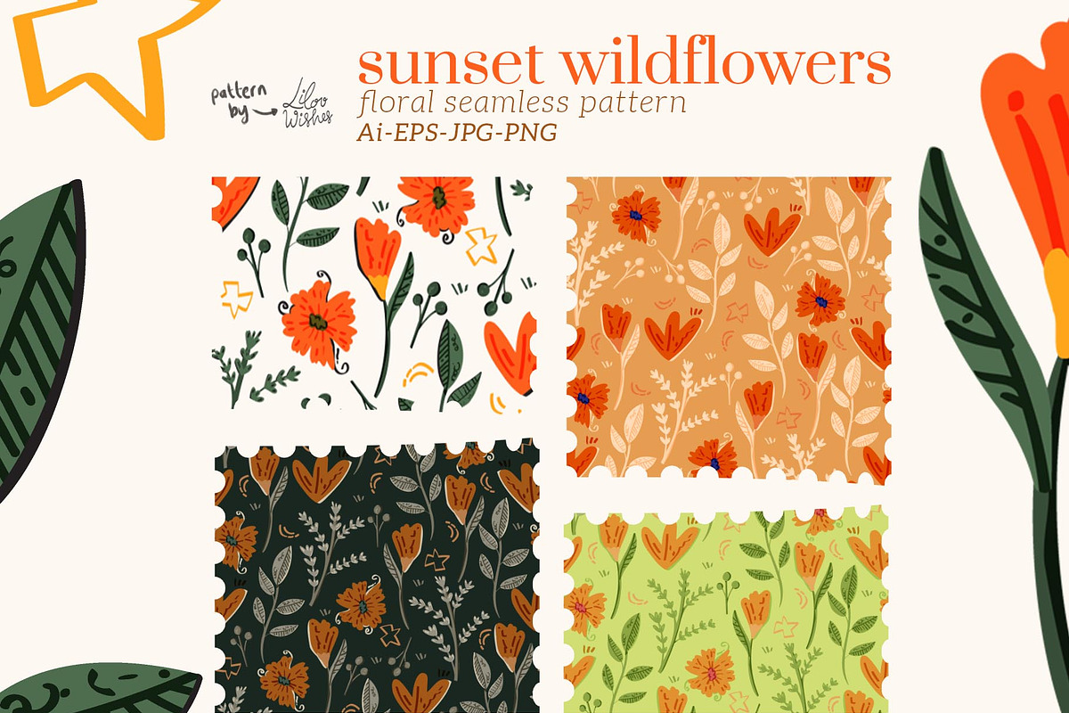 Sunset Wildflowers Patterns, a Pattern Graphic by lilovwishes (Photo 1 of 5)