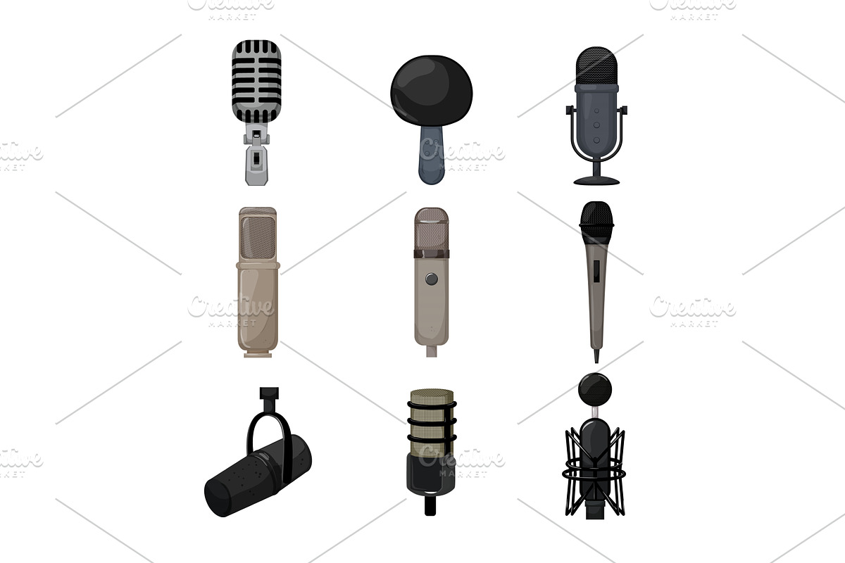 mic microphone music set cartoon, an Object Graphic by pikepicture