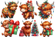 Christmas Highland cow clipart, an Illustration by Designworld (Thumbnail 2 of 6)