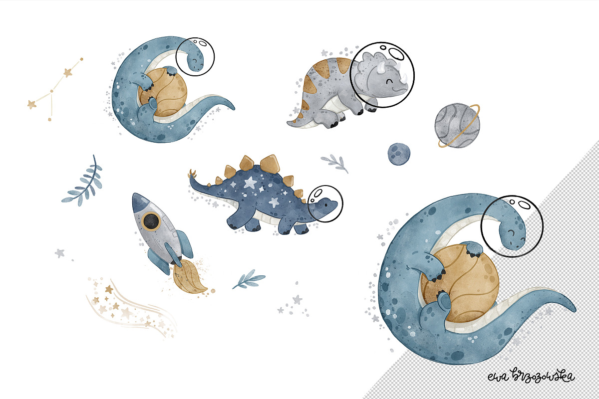 CosmoSaur- Dino Space pattern prints, a Pattern Graphic by Brzozowska (Photo 7 of 7)