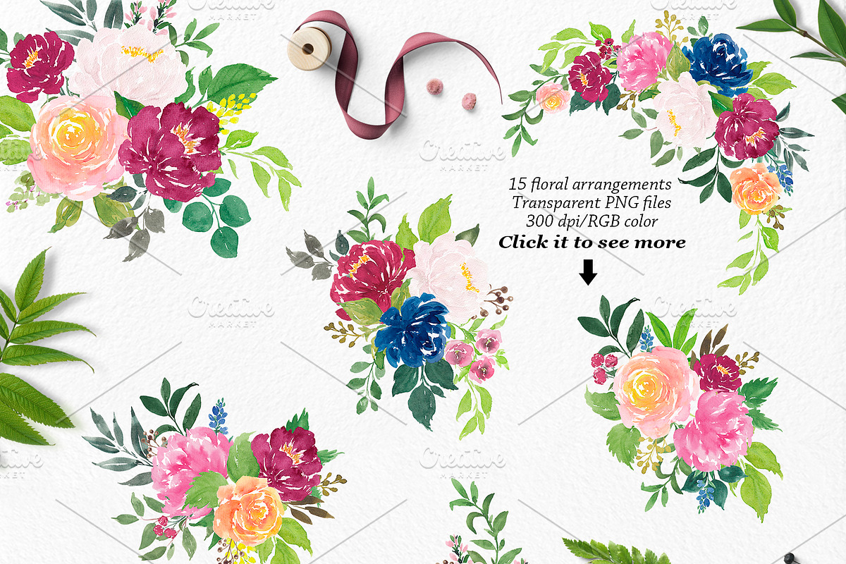 Watercolor flowers clip art, an Illustration by Elly Studio (Photo 2 of 9)