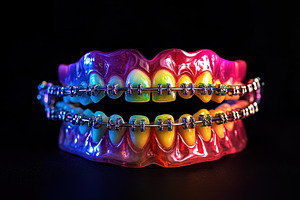 Colorful dental model with braces un, a Photo by Tanuart