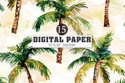 Watercolor Palm Trees Digital paper, an Illustration by Designworld (Thumbnail 1 of 5)