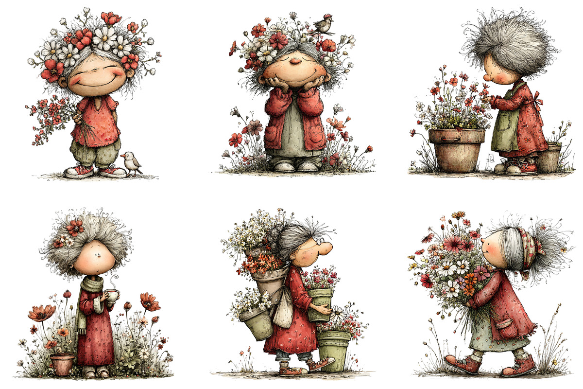 Whimsical Garden Grandma Clipart, an Illustration by CraftArtStudio (Photo 2 of 6)