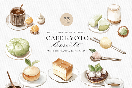 Watercolor Japanese Desserts &Coffee