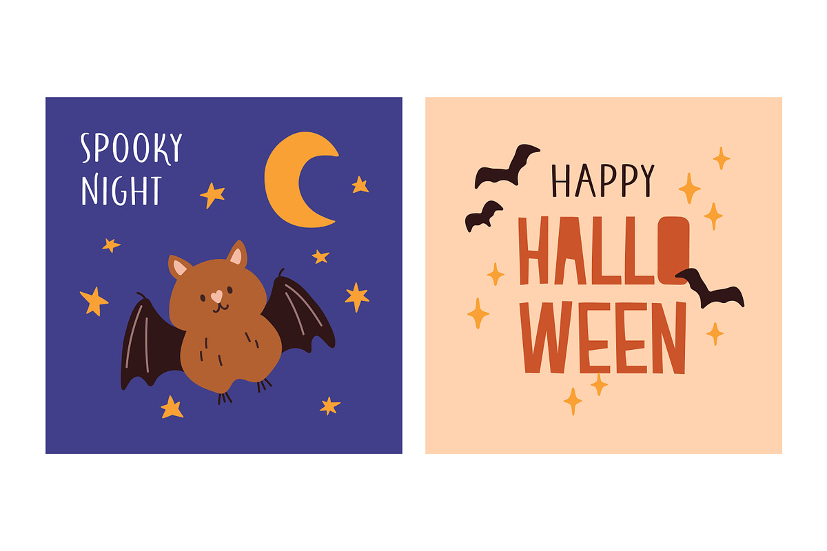 Cute Happy Halloween cards, kids set, a Seasonal Illustration by Good Studio (Photo 2 of 9)