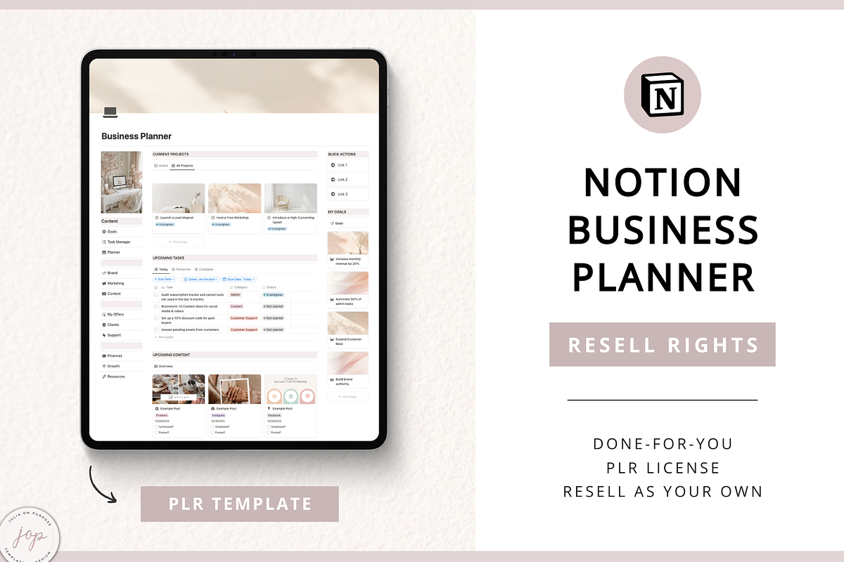 Notion PLR Template Business Planner, a Templates & Theme by Julia On Purpose (Photo 1 of 9)