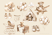 Brown Teddy Bear BabyShower Clipart, a Decorative Illustration by Primrose Blume (Thumbnail 4 of 4)