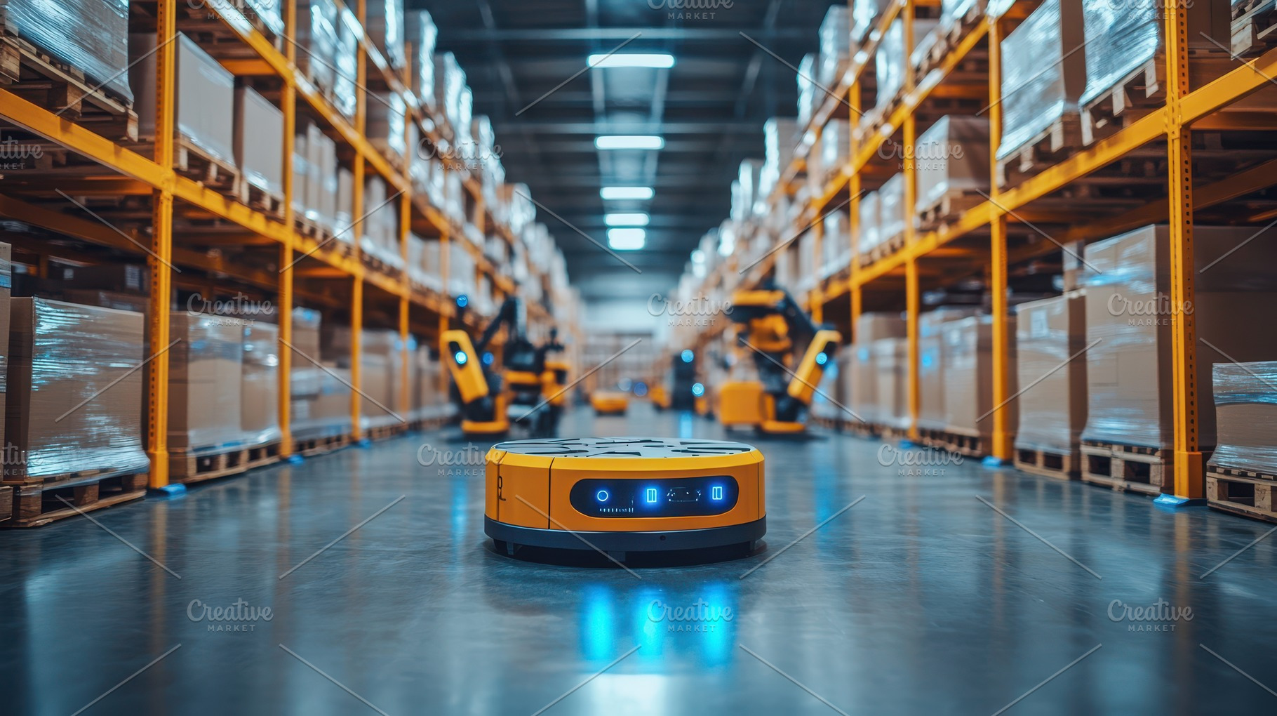 Warehouse automation: Autonomous rob, a Background Photo by Pixeness