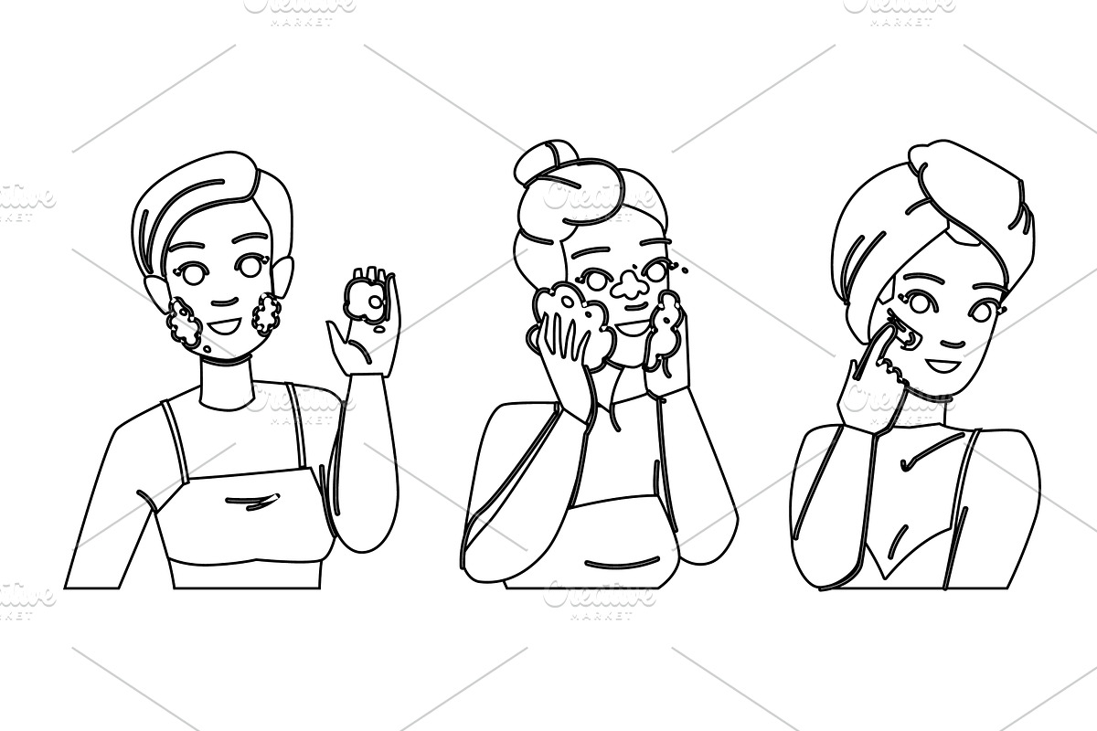 face cleansing woman vector, a Person Illustration by pikepicture