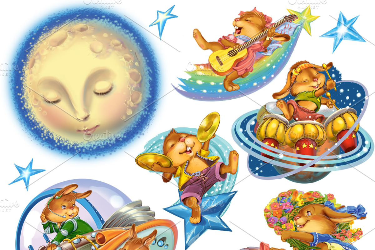 Cartoon bunnies Big family, an Animal Illustration by Adamskyistudio