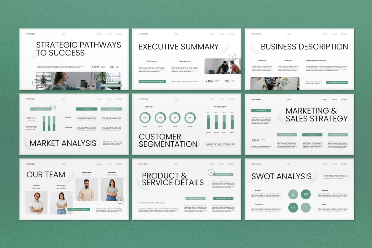White Green Business Plan PPT, a Presentation Template by graphicook (Photo 4 of 8)