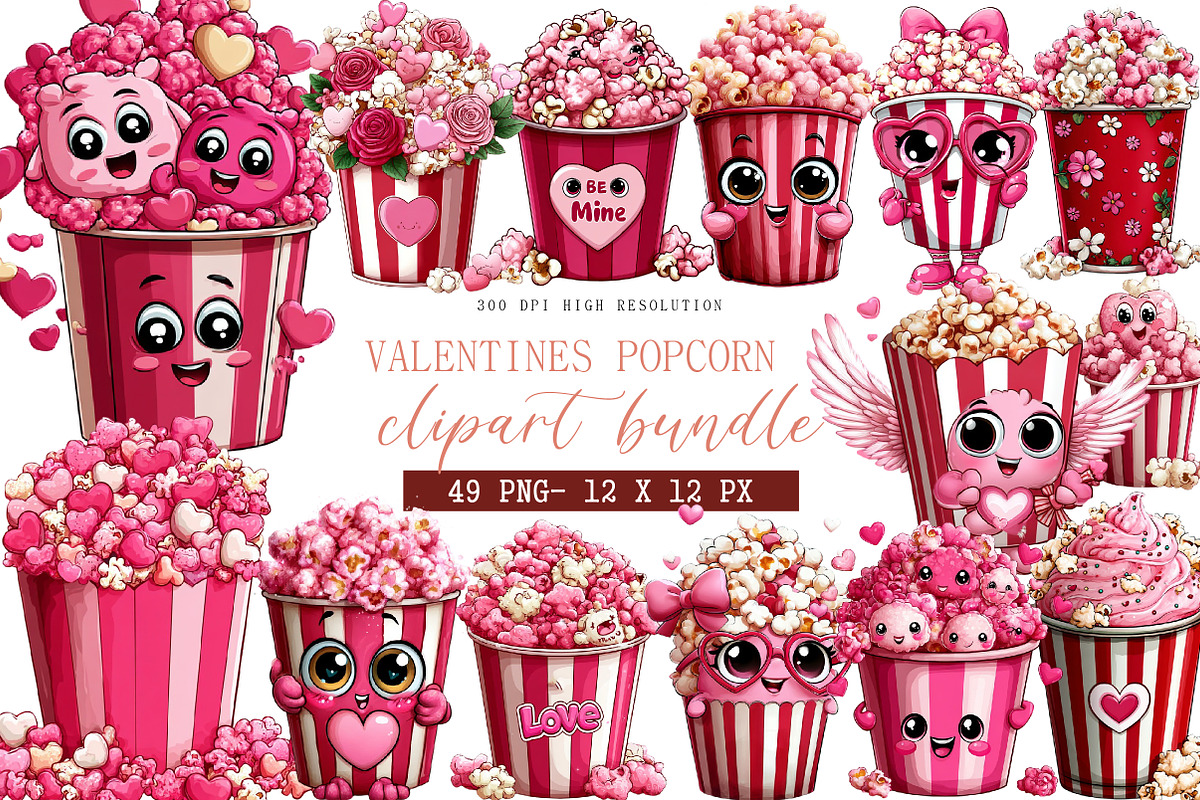 Valentines Popcorn Clipart, an Illustration by DreamArtGraphic (Photo 1 of 4)