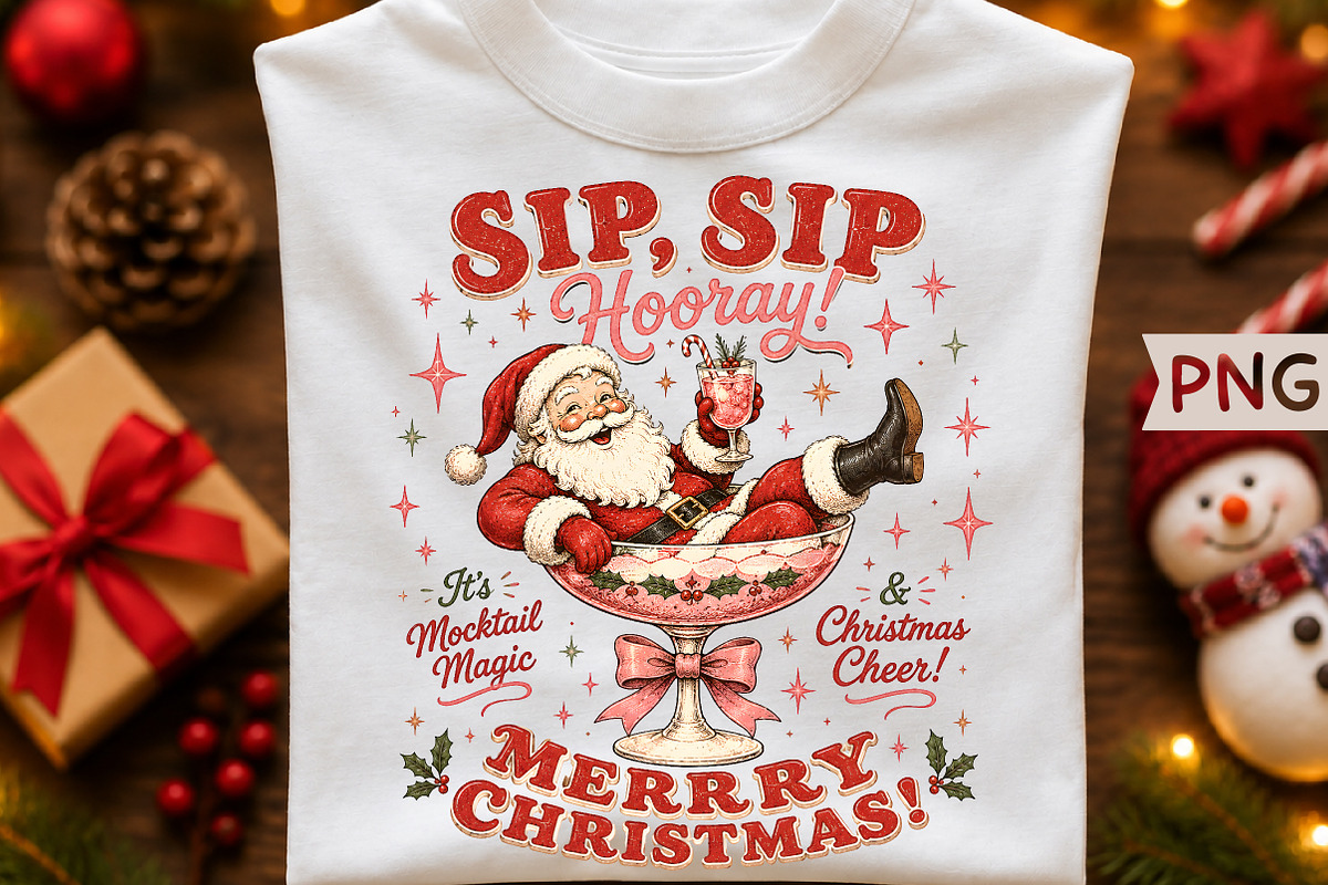 Sip Sip Hooray Santa Christmas PNG, a Seasonal Illustration by Creative Art (Photo 1 of 3)