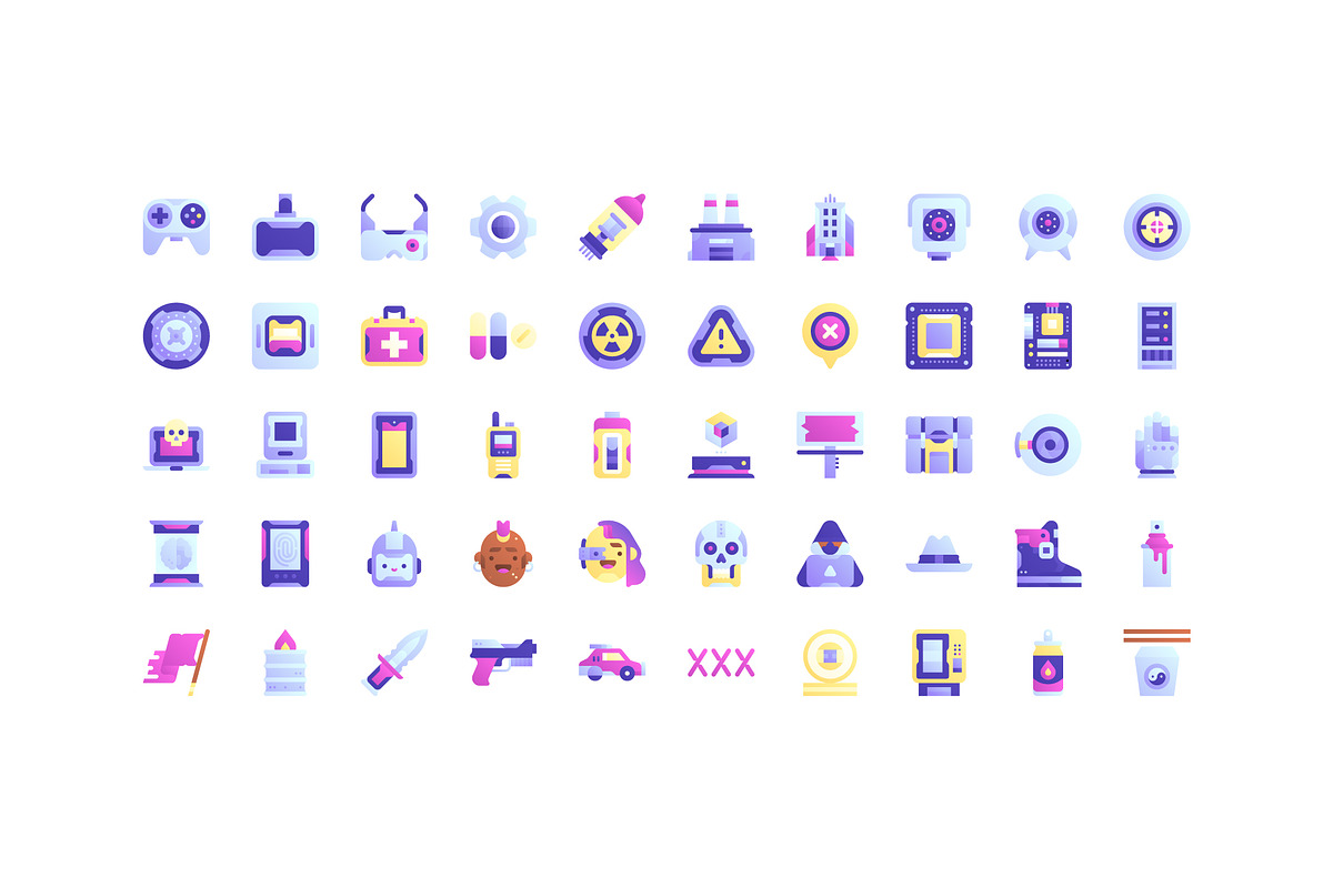 50 Cyberpunk Icons, an Outline Icon by Side Project (Photo 3 of 9)
