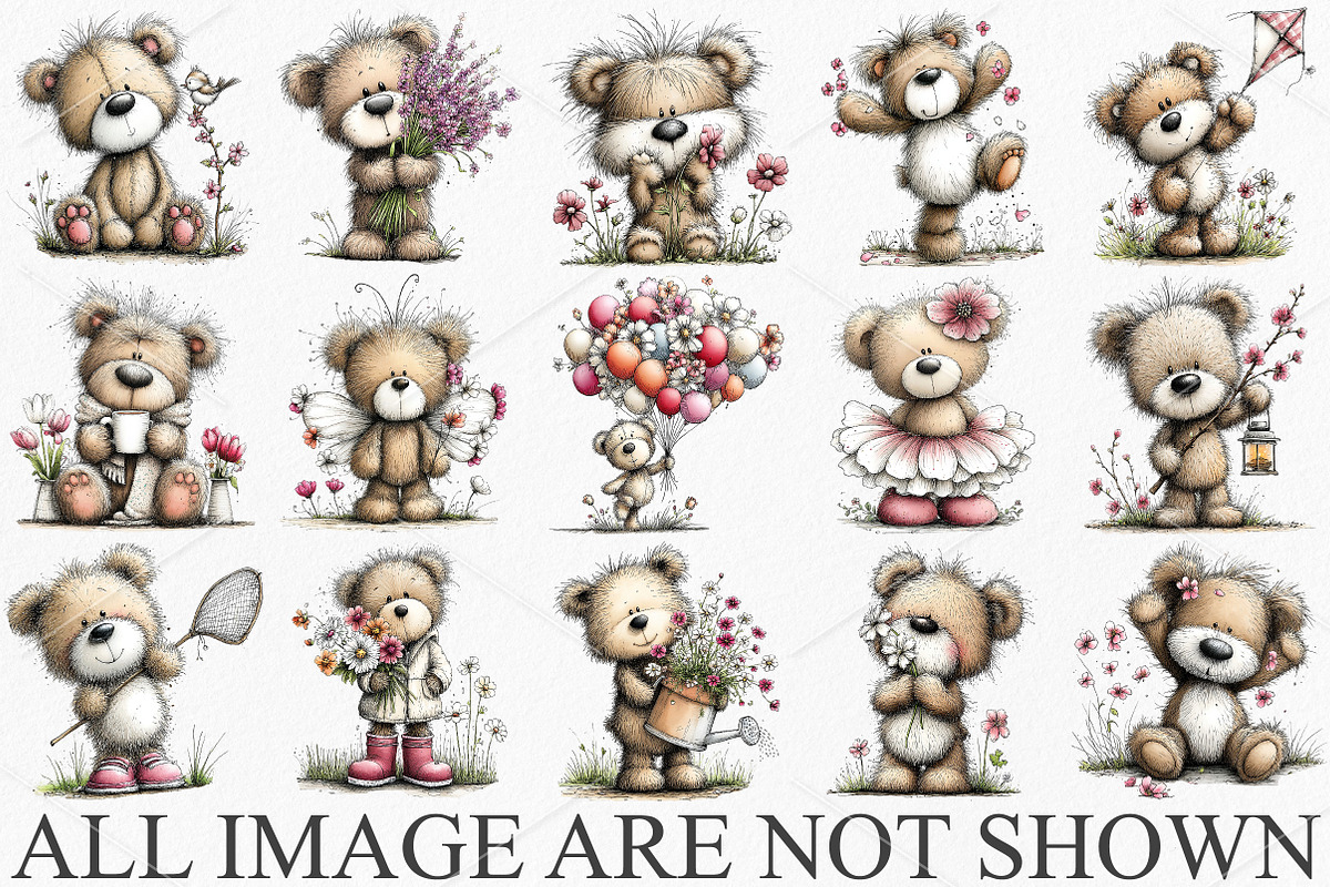 Whimsical Spring Bear Clipart Bundle, an Illustration by Canvas Craft (Photo 3 of 7)