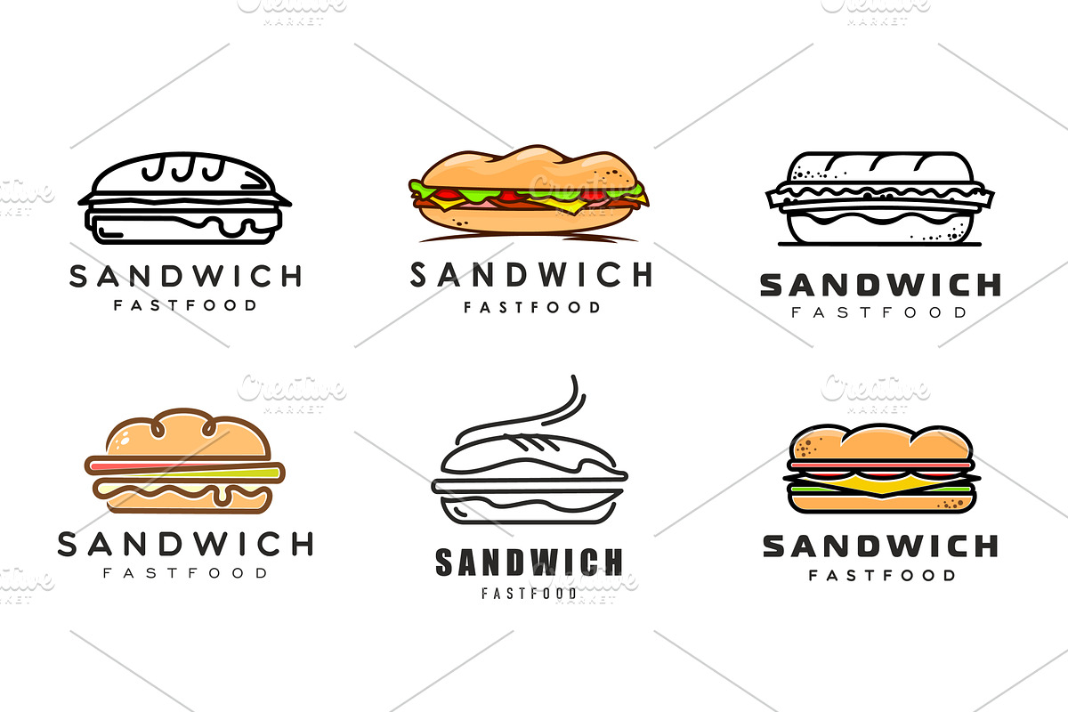 Sub sandwich, burger toast icons, a Food Illustration by Vector Tradition