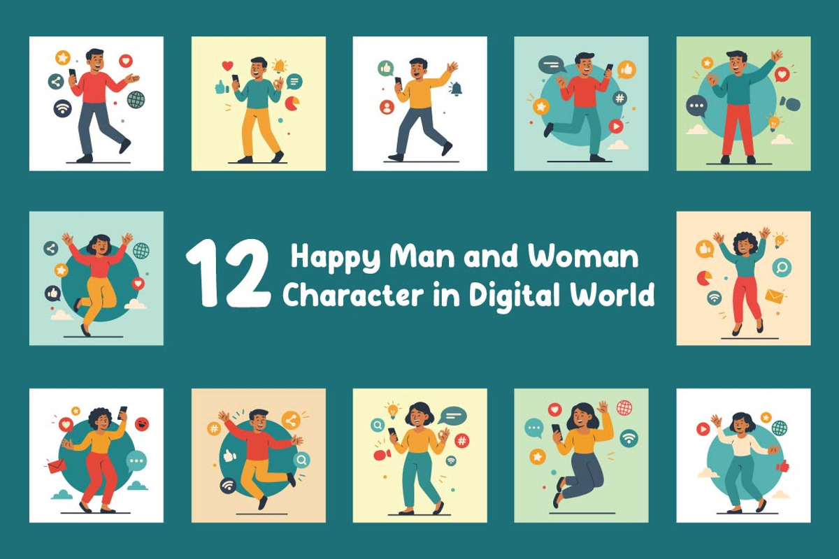 12 Happy Man Woman in Digital World, a Person Illustration by jongcreative (Photo 1 of 7)