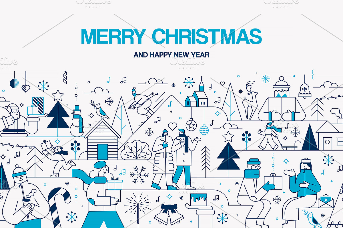 Flat Line Christmas Illustration Set, a Seasonal Illustration by Creative Graphics (Photo 1 of 12)