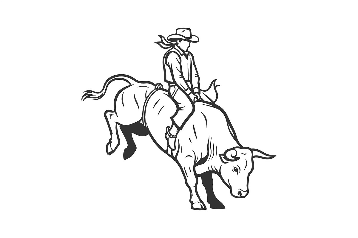 Cowboy Riding Bucking Bull Vector, a Sport Illustration by MkStudio (Photo 2 of 3)
