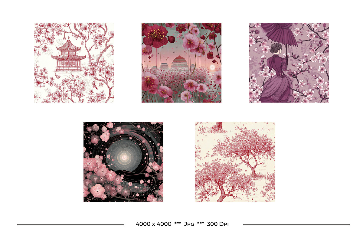 Cherry Blossom Retro Art Patterns, a Pattern Graphic by karenfoleyphoto (Photo 15 of 17)