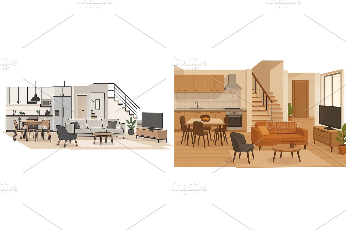 Modern interior design with open, an Object Illustration by ZinetroN