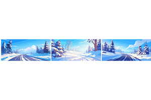 winter roads background cartoon, an Illustration by Stock-Smart-Start